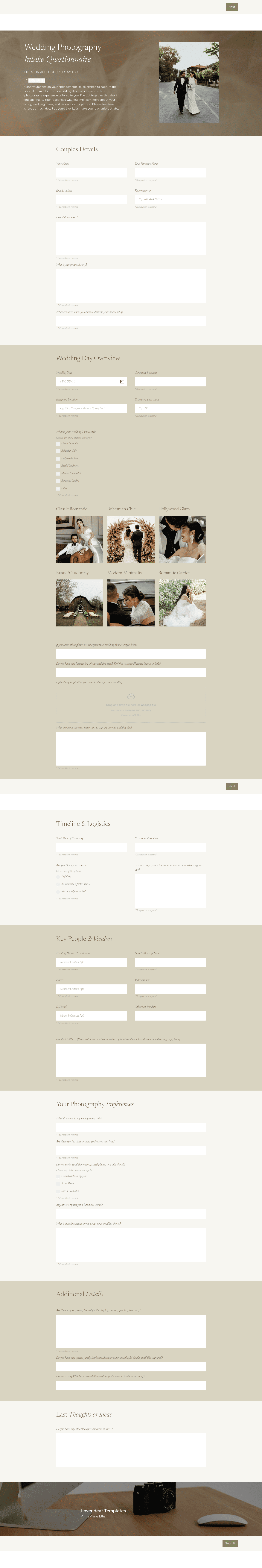 Onboarding Questionnaire for Wedding Photographers