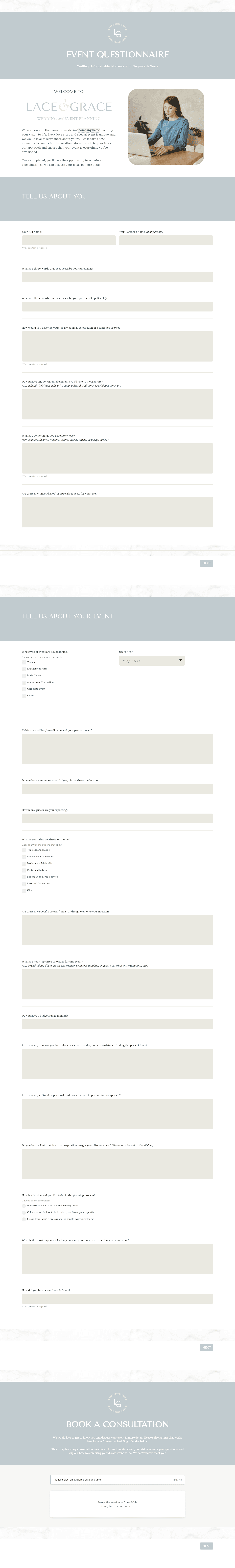 Questionnaire for Wedding and Event Planners