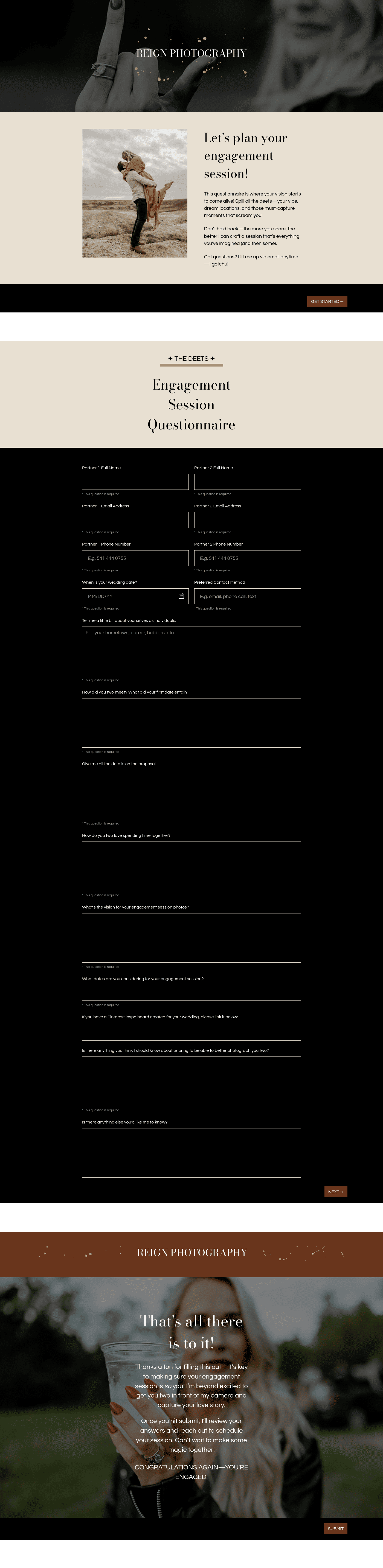 Reign Engagement Questionnaire for Wedding Photographers