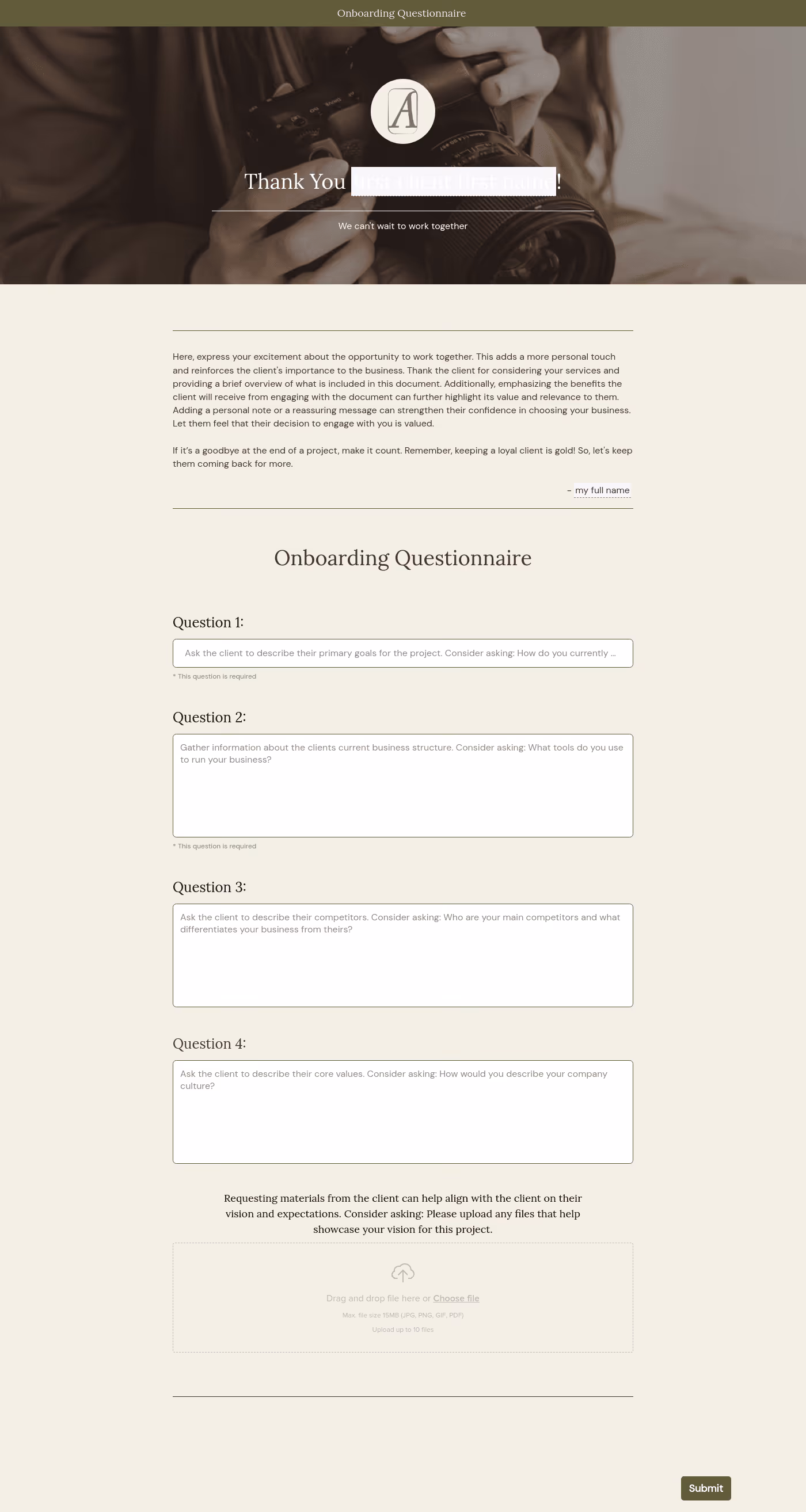 Strategic Consulting Onboarding Questionnaire