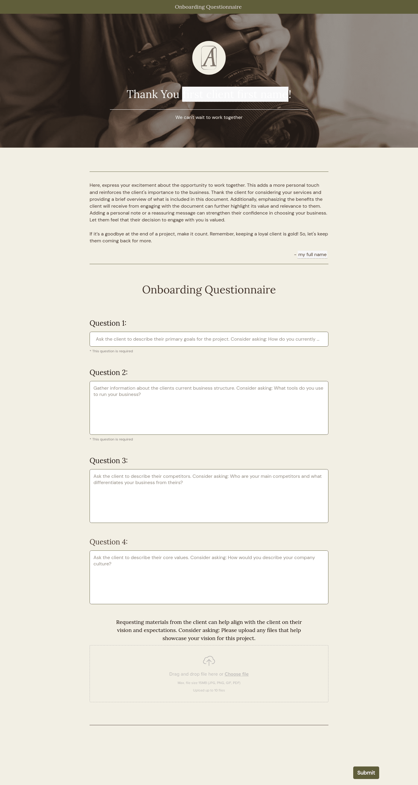 Strategic Consulting Onboarding Questionnaire