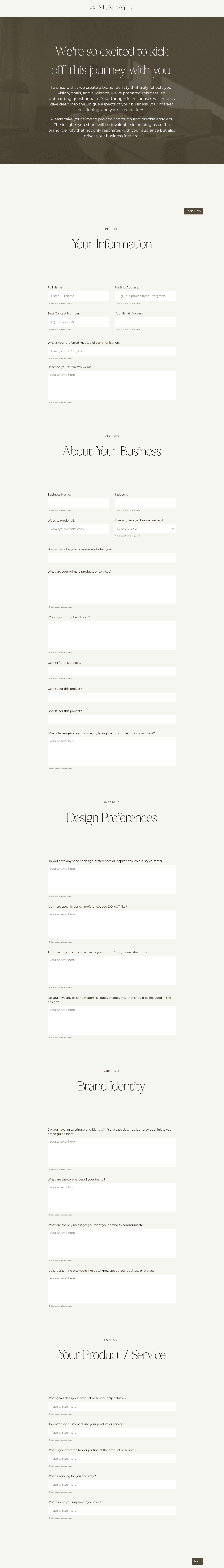 Sunday Onboarding Questionnaire for Graphic Designers