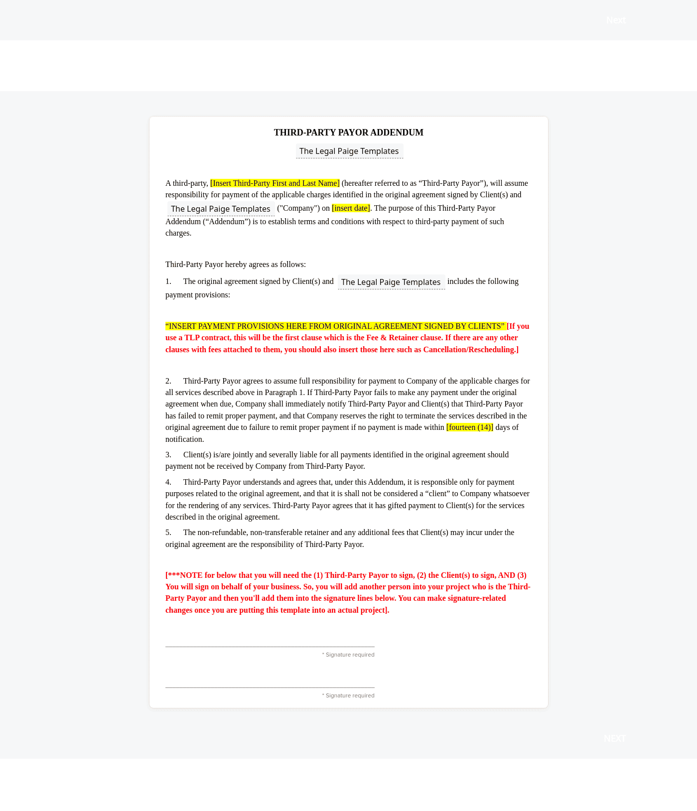 Third Party Payor Addendum