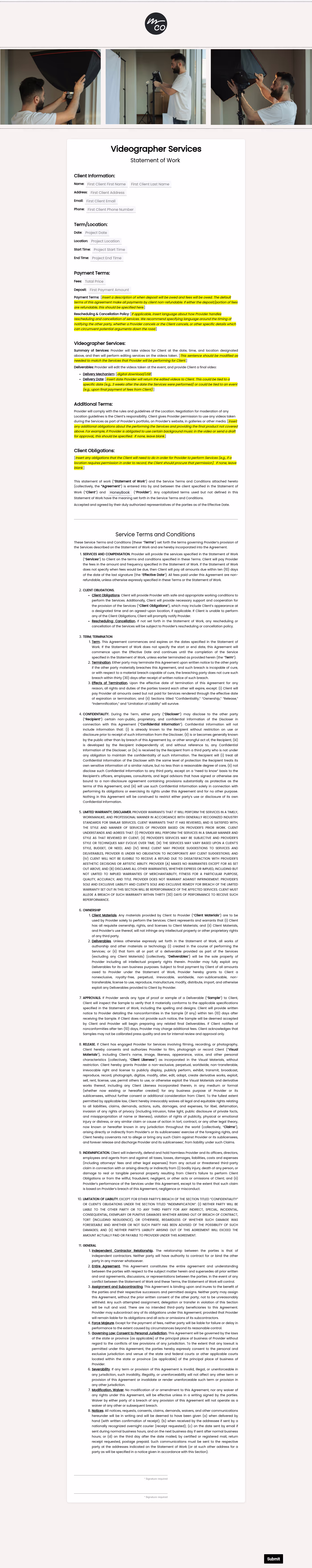 Videography Contract