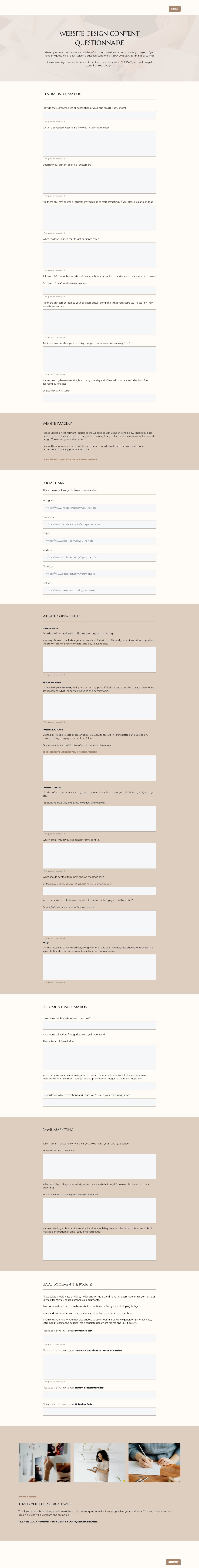 Website Design Project Content Questionnaire