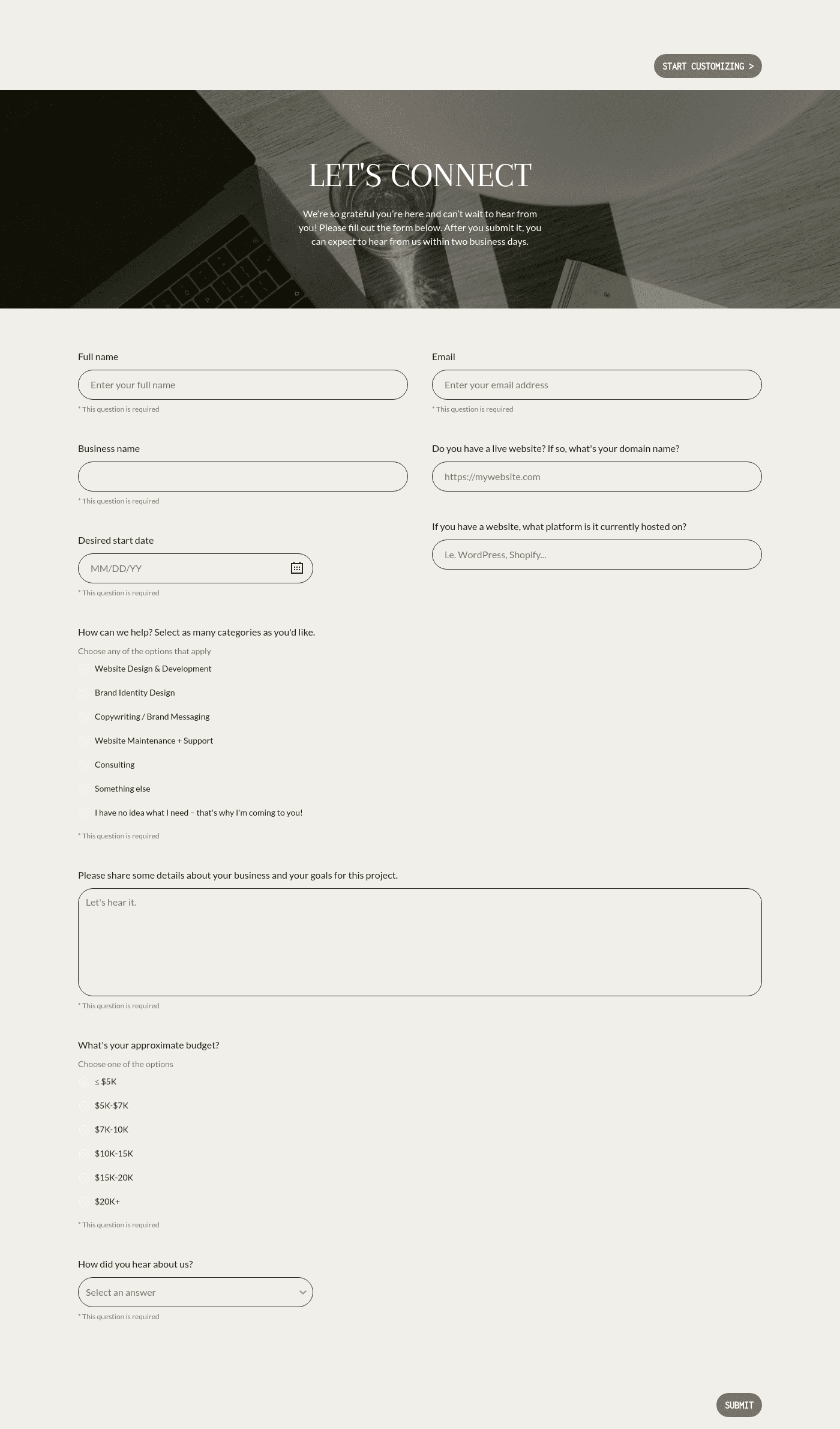 Website Designer Inquiry Form