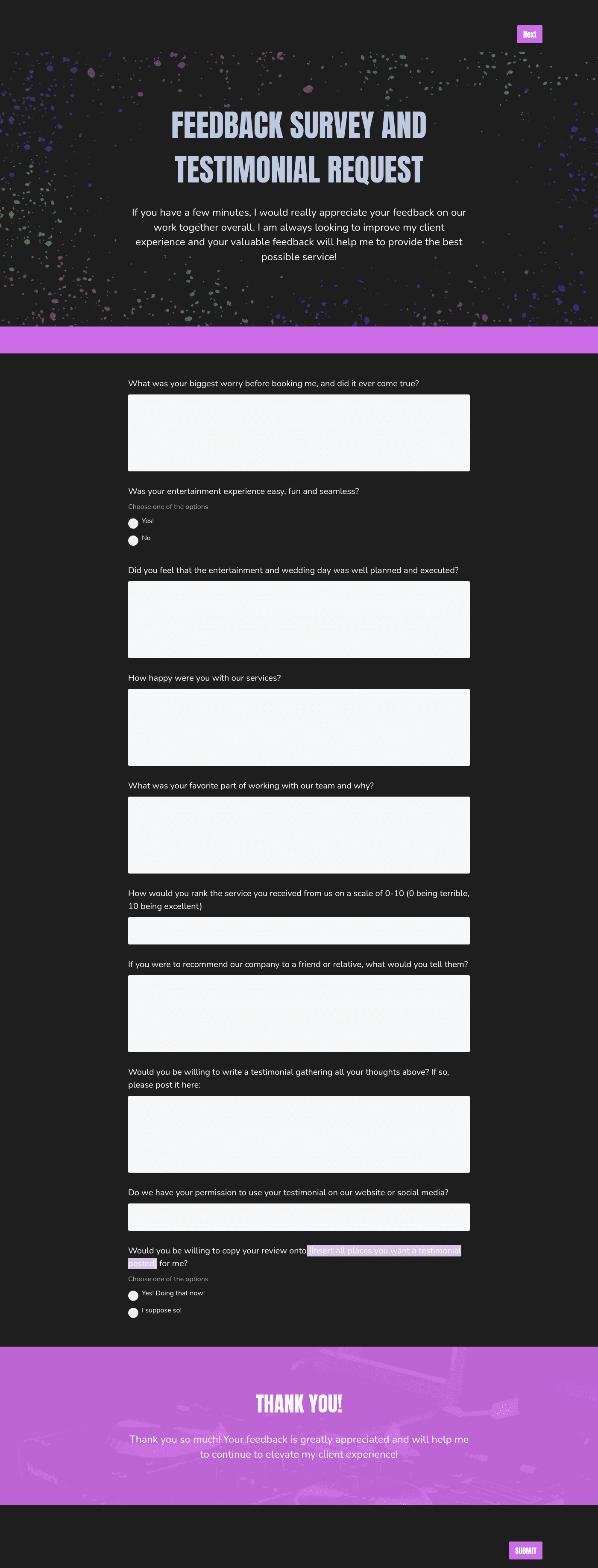 Wedding DJ Feedback Request