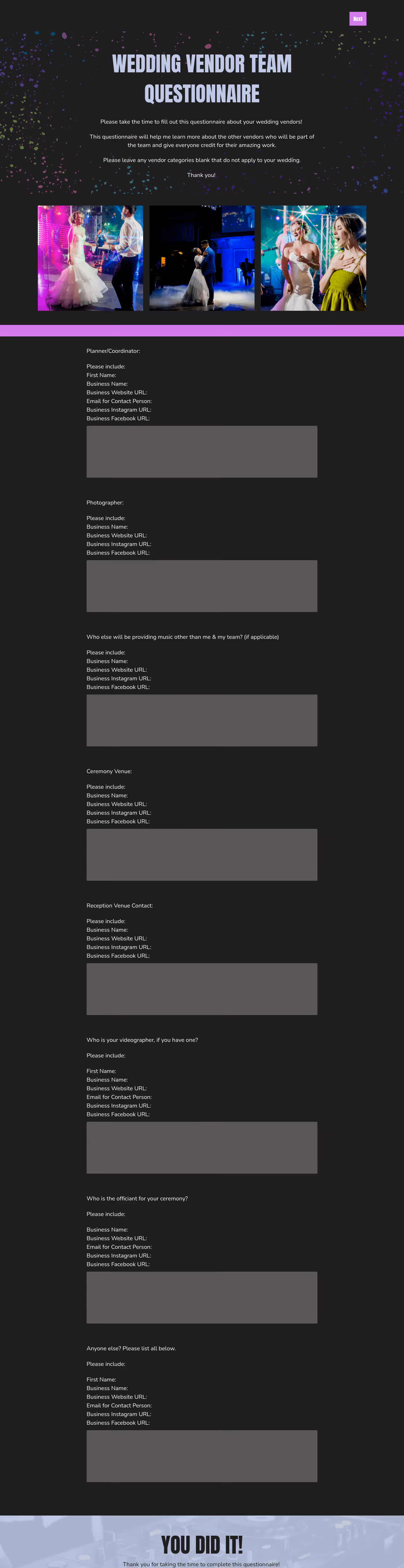 Wedding DJ Vendor Questionnaire