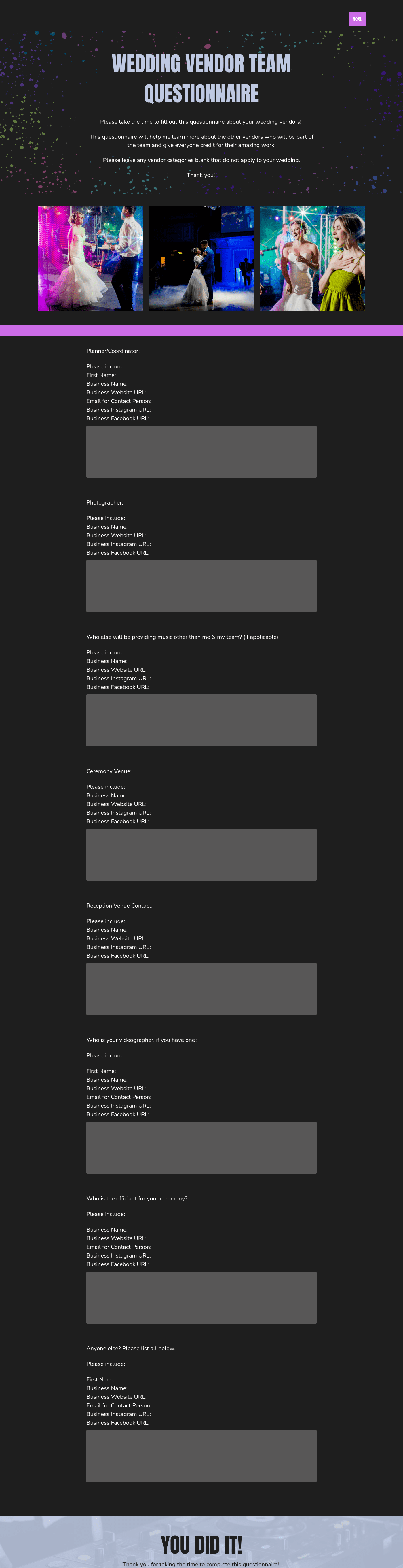 Wedding DJ Vendor Questionnaire