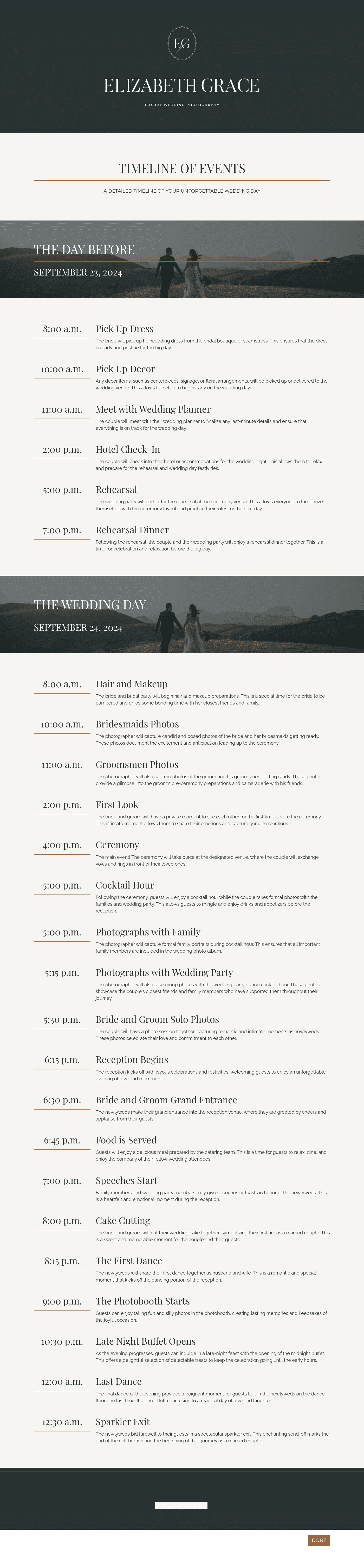 Wedding Photographer Timeline