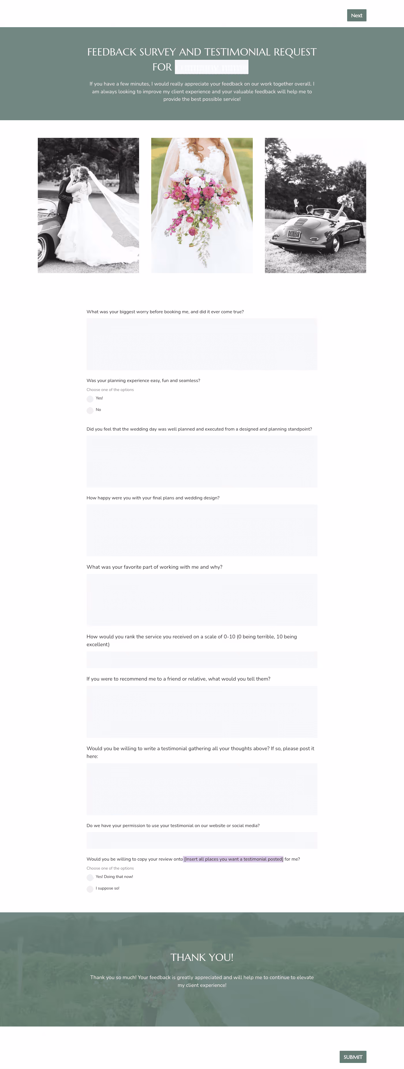 Wedding Planner Feedback Request