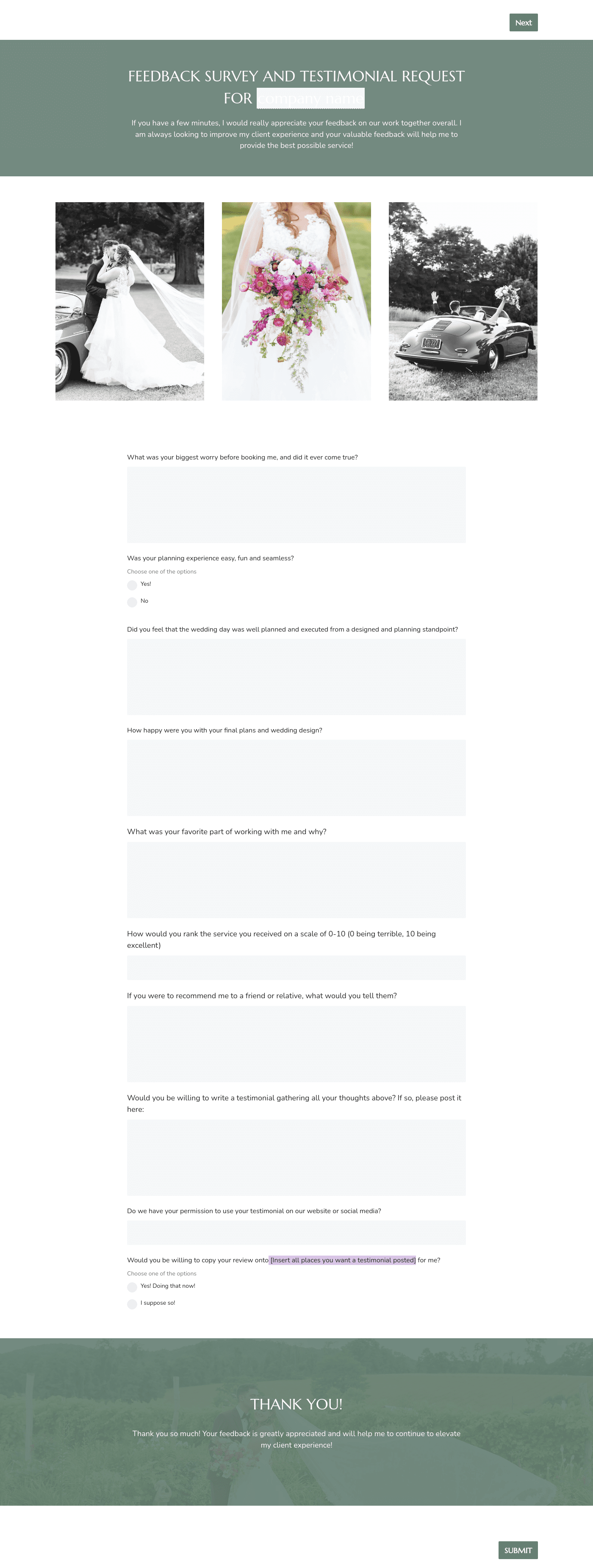 Wedding Planner Feedback Request