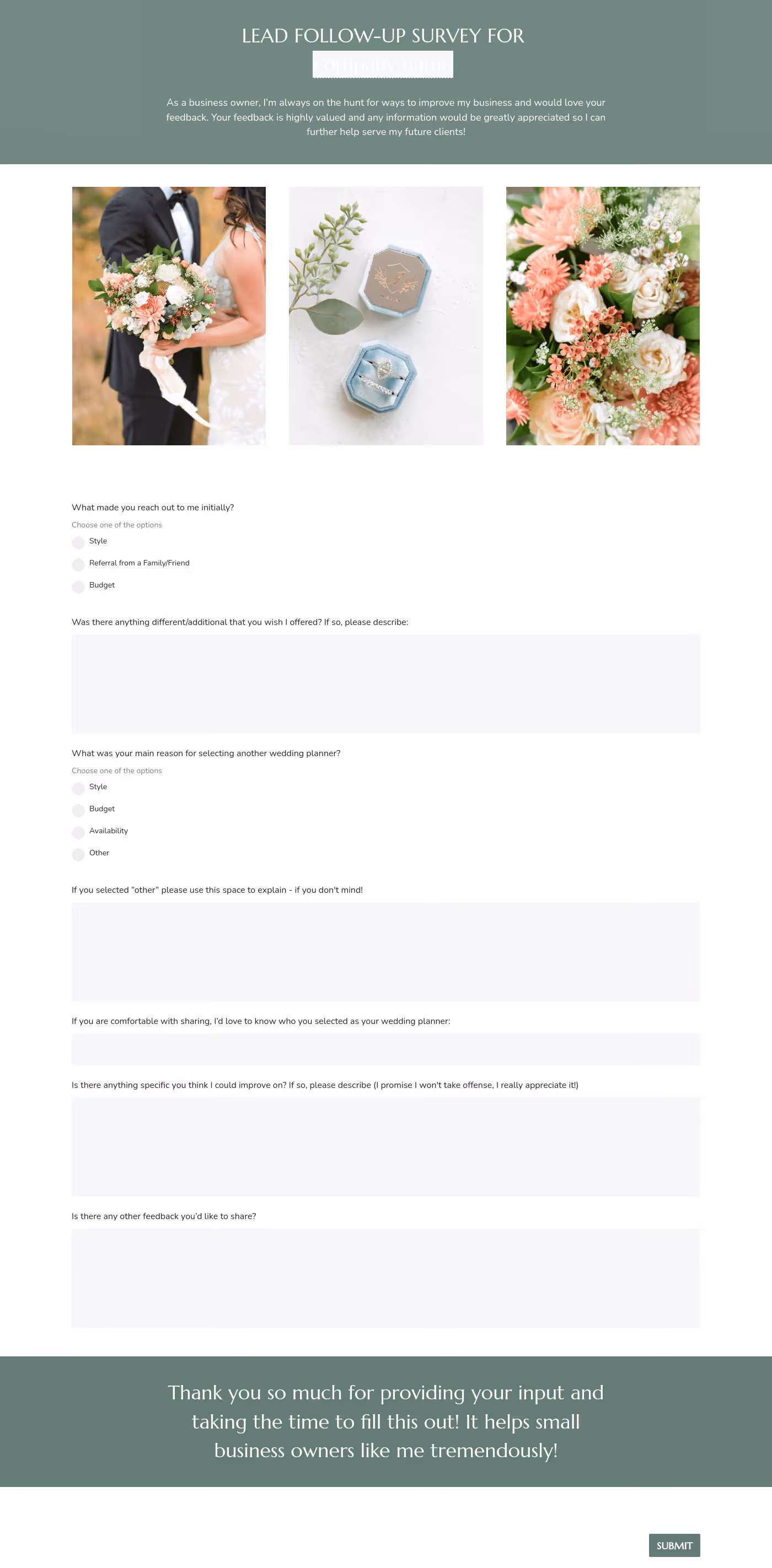 Wedding Planner Lead Follow Up Survey