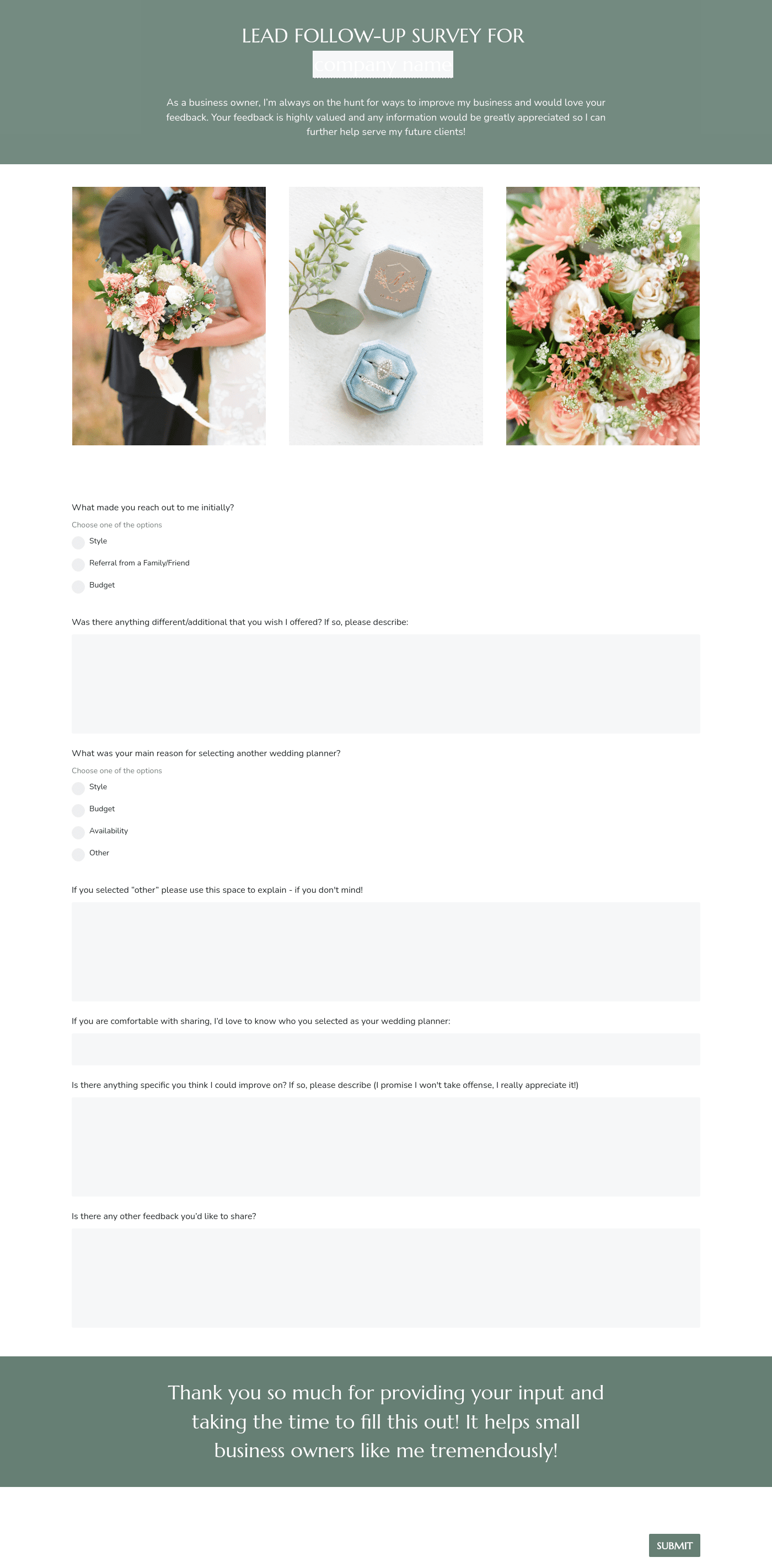 Wedding Planner Lead Follow Up Survey