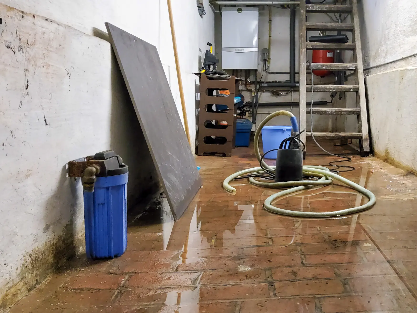 AQUAPROVED vochtbestrijding: keldermuur met waterinfiltratie en vochtschade