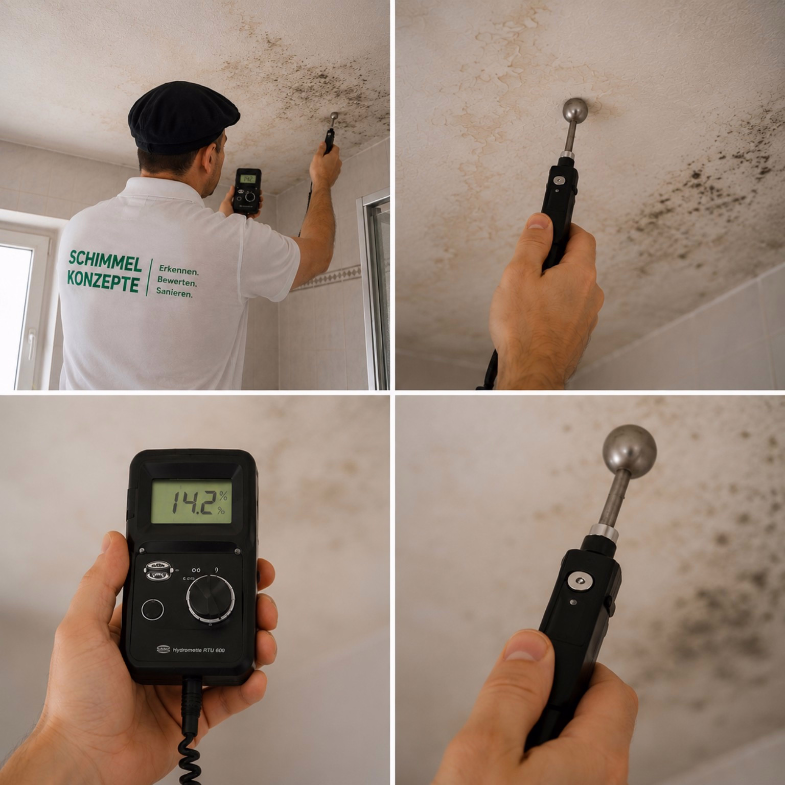 Moderne Messtechnik: Mitarbeiter von Schimmel Konzepte prüft eine Wand mit der Wärmebildkamera
