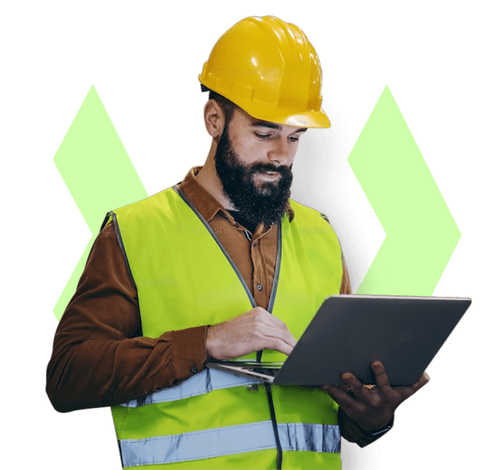 Site operative on a construction site using the ONSO app to submit a materials request, enabling fast, paperless procurement directly from the job site.