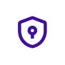 Provet purple shield icon with keyhole symbol representing security
