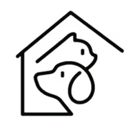 Provet logo with pet silhouette inside a simple house outline