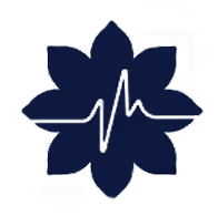 Provet logo with heartbeat pulse inside a navy blue flower-like shape
