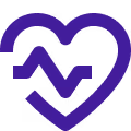 Provet purple heart logo with heartbeat line symbolizing healthcare or medical care