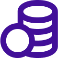 Provet purple database icon with stacked cylindrical data storage symbols