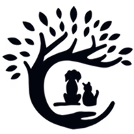 Provet Pay logo with silhouette of person and dog under tree of life