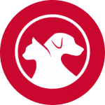 Provet Pay logo with silhouettes of dog and cat in red circle