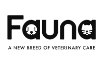 Fauna veterinary care company logo with stylized letters and an animal face integrated in the letter A.
