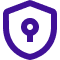 Purple shield icon with a circular keyhole in the center.