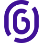 Abstract purple logo composed of a spiral and a curved line forming the letter G.