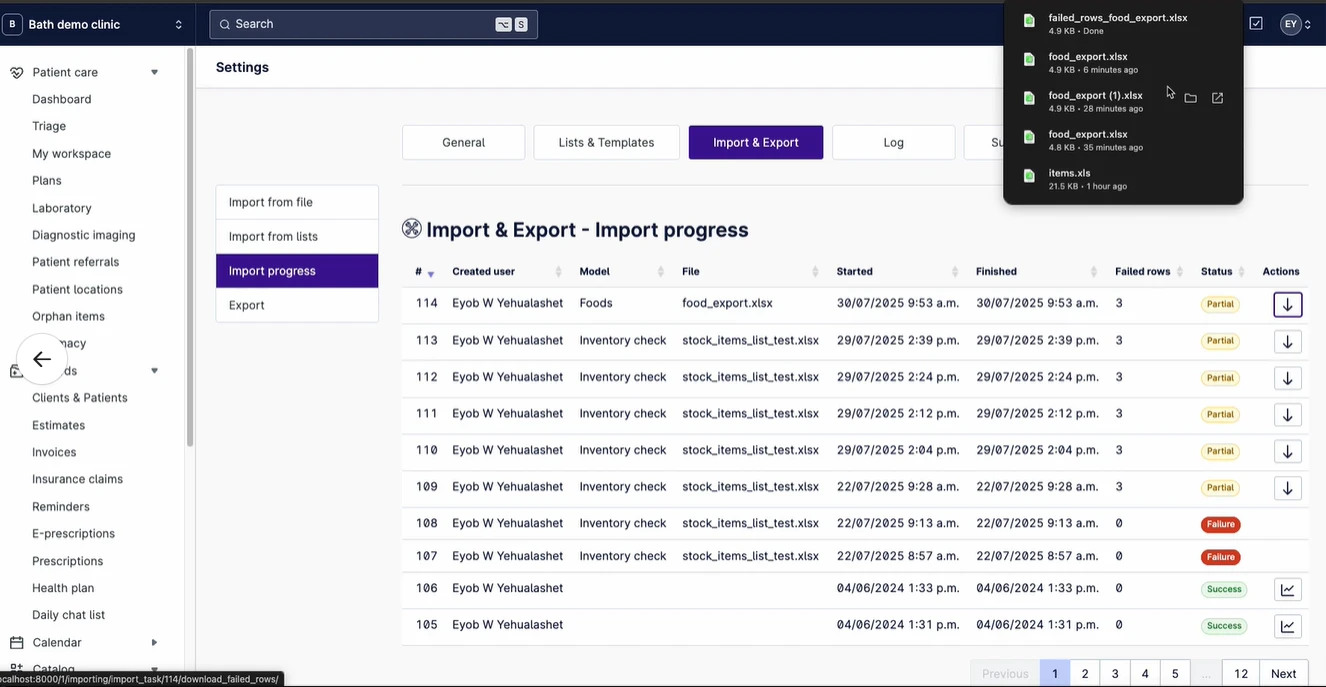 Import from file - export errors