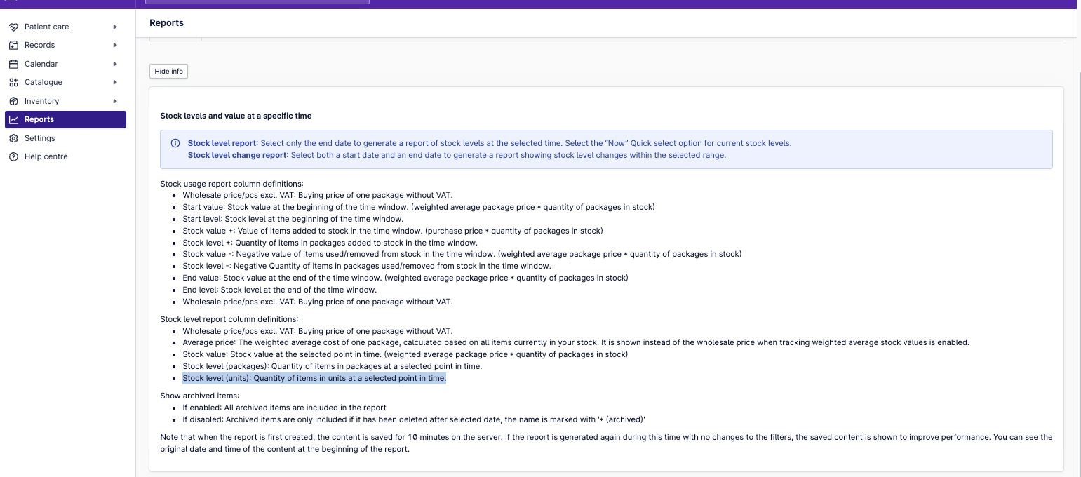 stock level reports 1