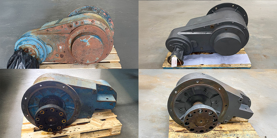 Industrial gearbox before and after refurbishment at City Rewinds and Drives