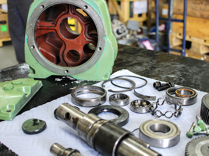 Industrial gearbox stripped down for inspection at City Rewinds and Drives' Leicester workshop