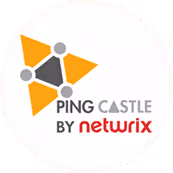 Ping Castle logo by Netwrix with an orange and gray symbol representing a network.