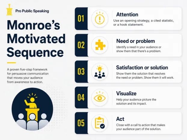 A five-step framework infographic detailing how to move an audience from awareness to action.