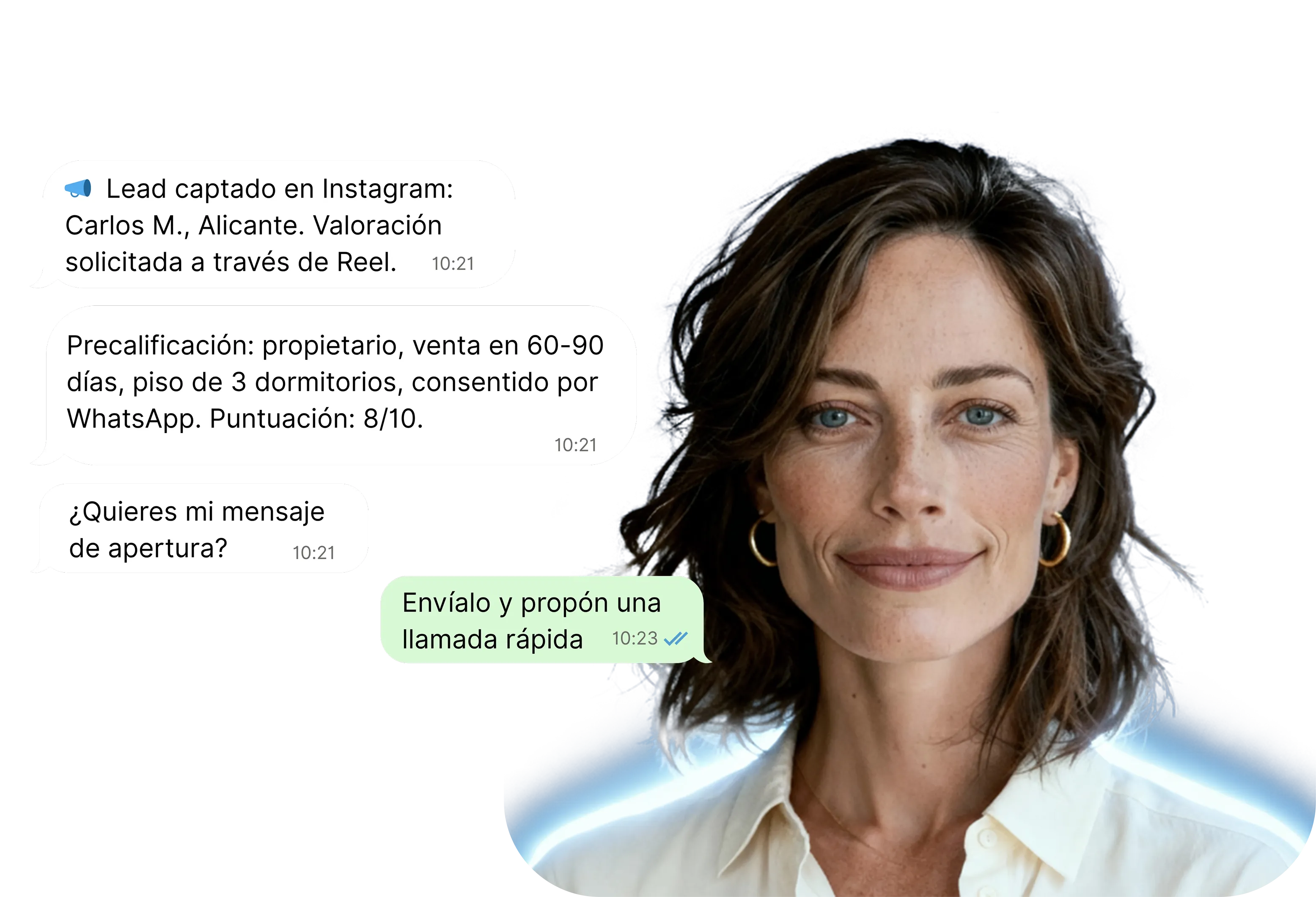 Aria, fair-skinned with light brown hair.. Next to him, WhatsApp message text.