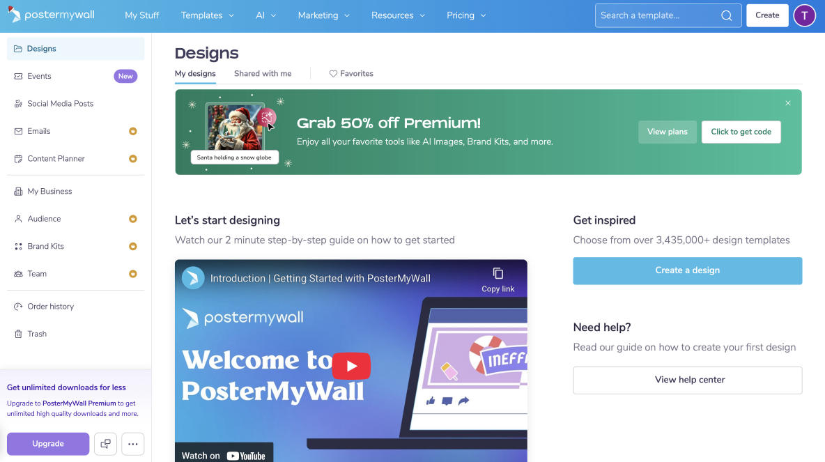 PosterMyWall Dashboard 