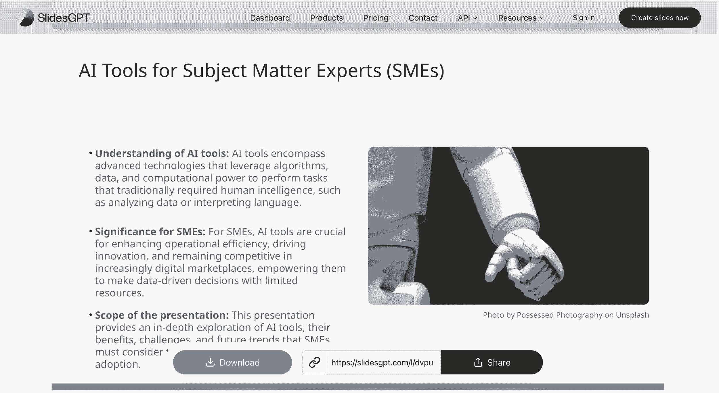 SlidesGPT dashboard screenshot