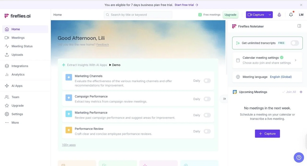 Fireflies.AI dashboard screenshot