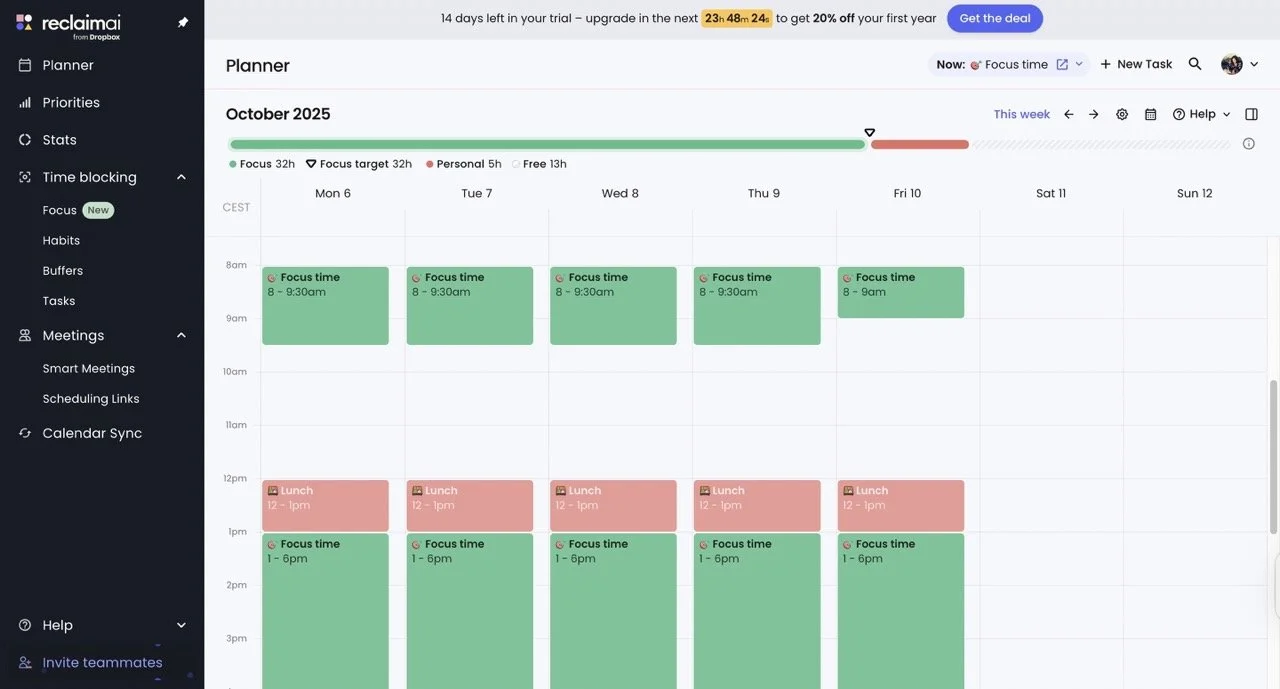 Reclaim Dashboard Screenshot
