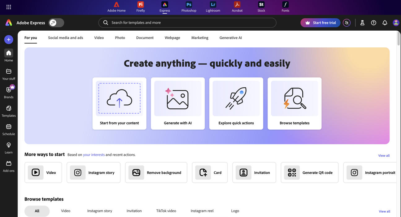 Adobe Express Dashboard 