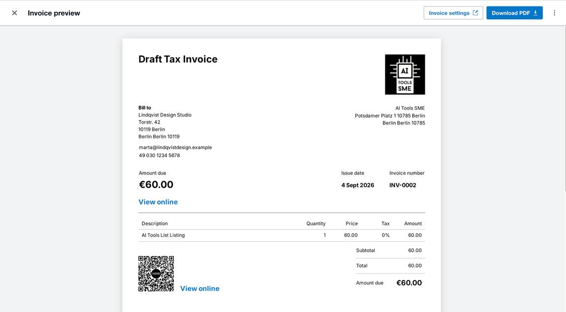 JAX draft invoice created