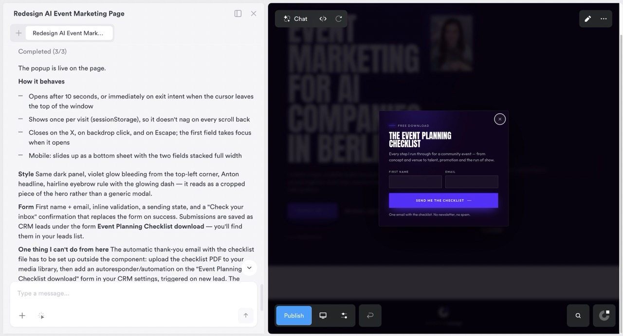 Onepage popup