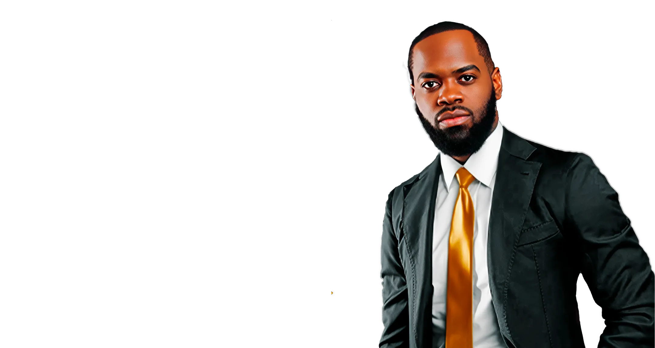 Man in navy suit posing confidently