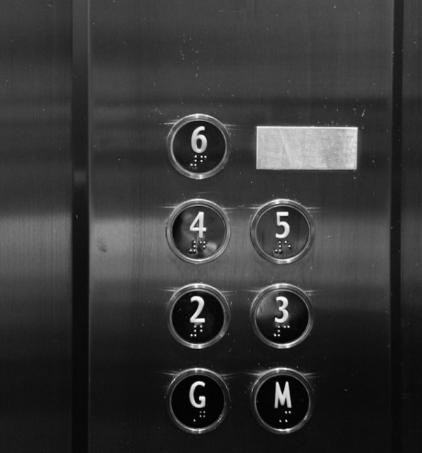 Elevator panel with numbered floor buttons.