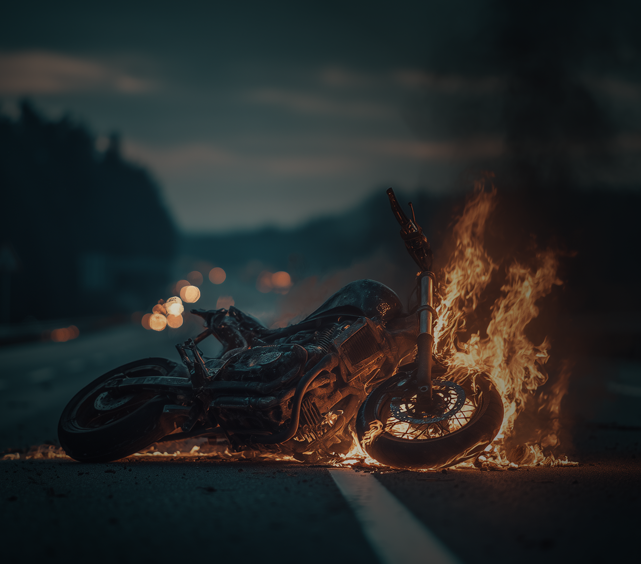 Woman holding her neck while looking at her phone near a car accident.
