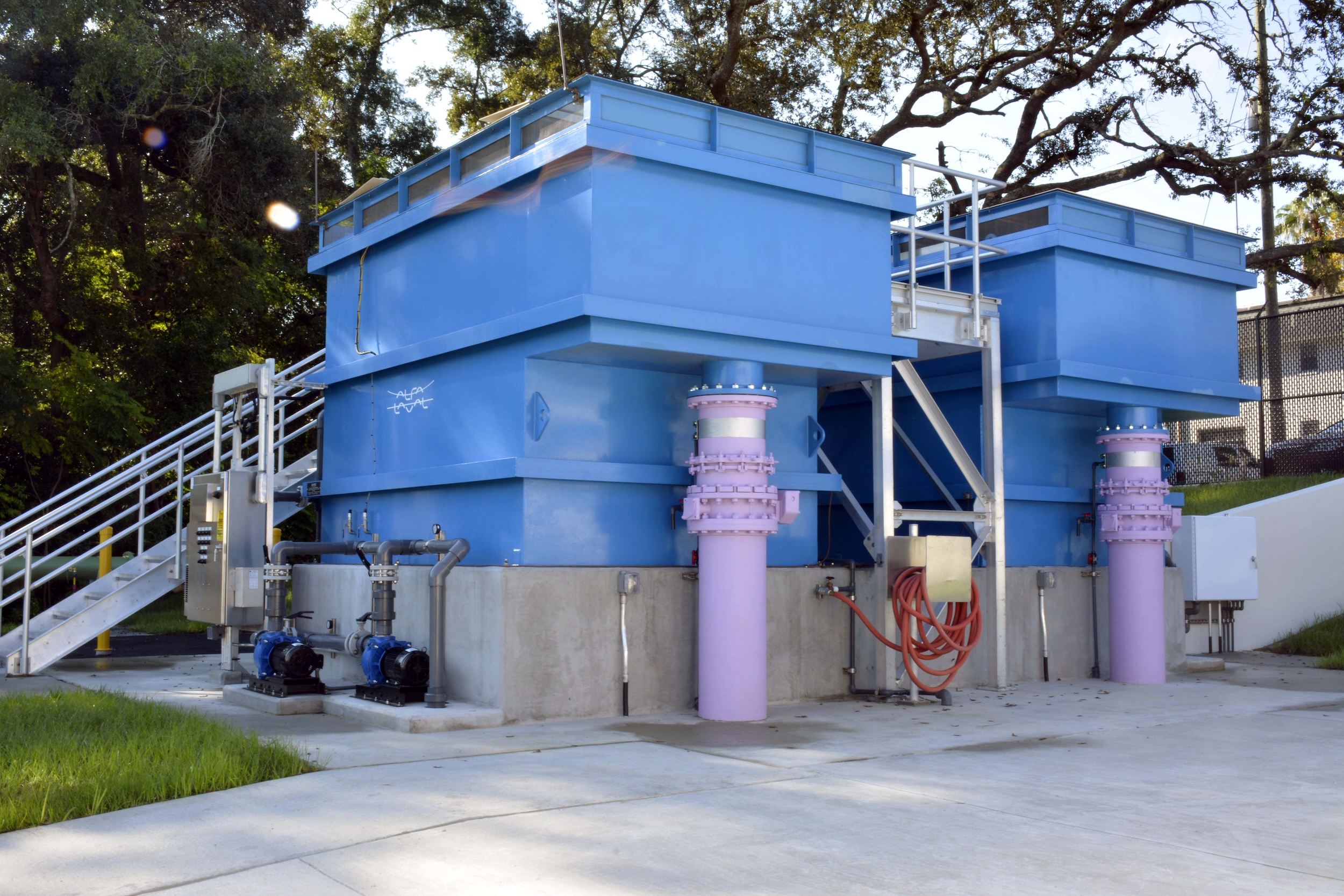 Large blue machine used to filter reclaimed water