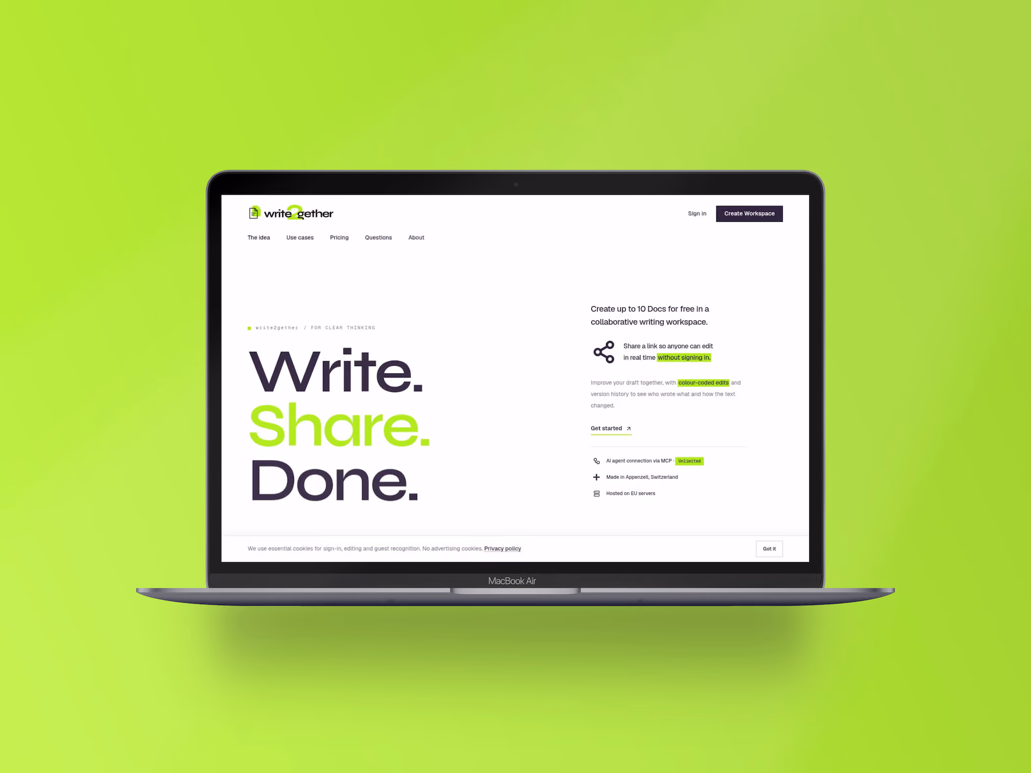 write2gether Editor mit farbig markierten Änderungen mehrerer Mitschreibender